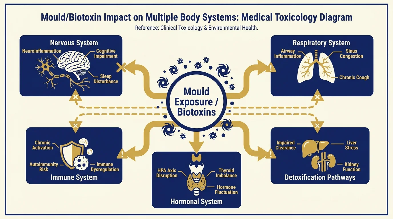 Diagram illustrating the multi-system impact of mould illness and CIRS.